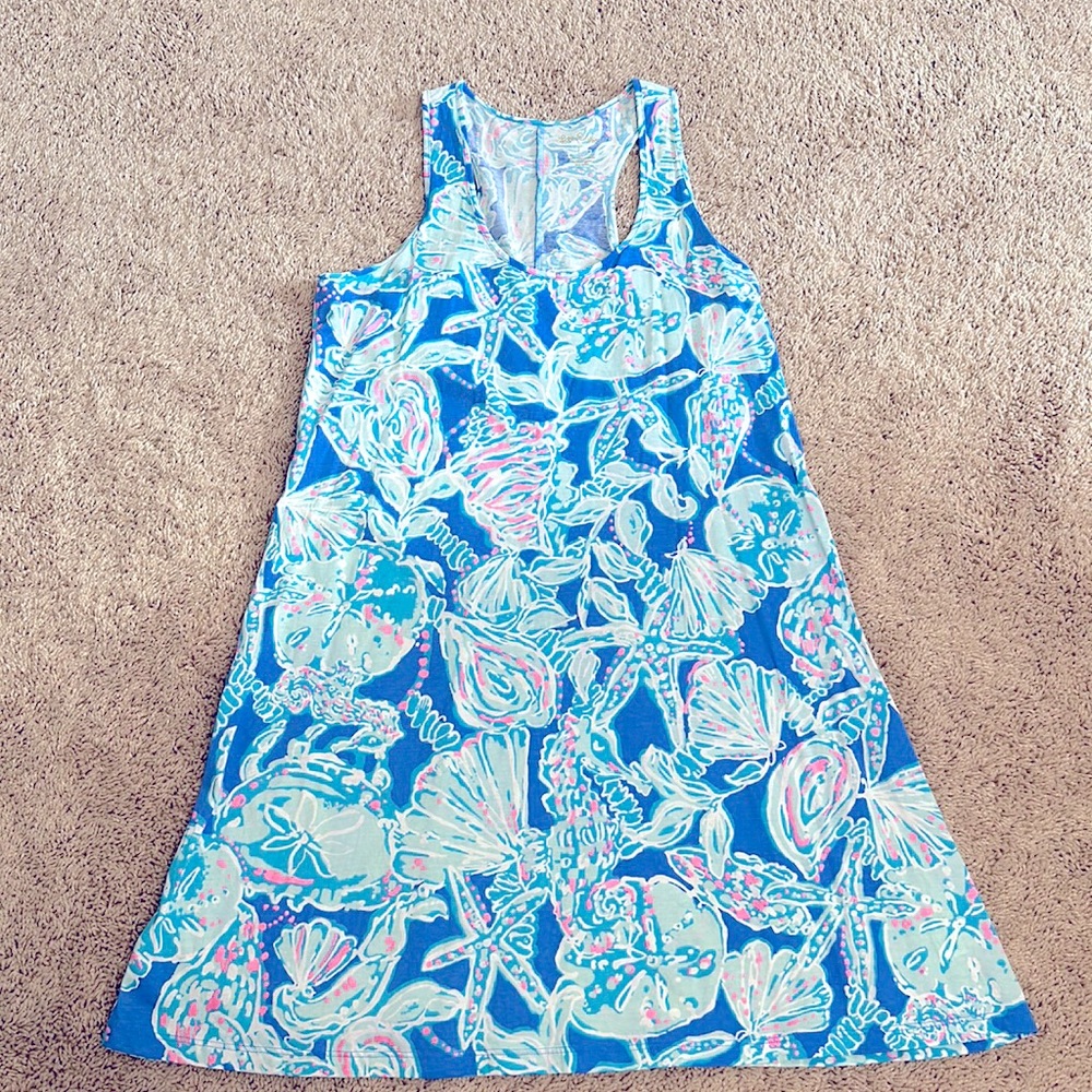 Lilly Pulitzer Womens Merle Dress Blue Haven Pop Up Into The Deep Sz L EUC